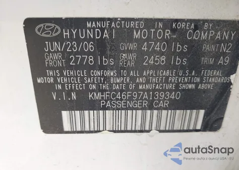 2007 Hyundai Azera Limited/Se from USA, damaged, VIN KMHFC46F97A139340